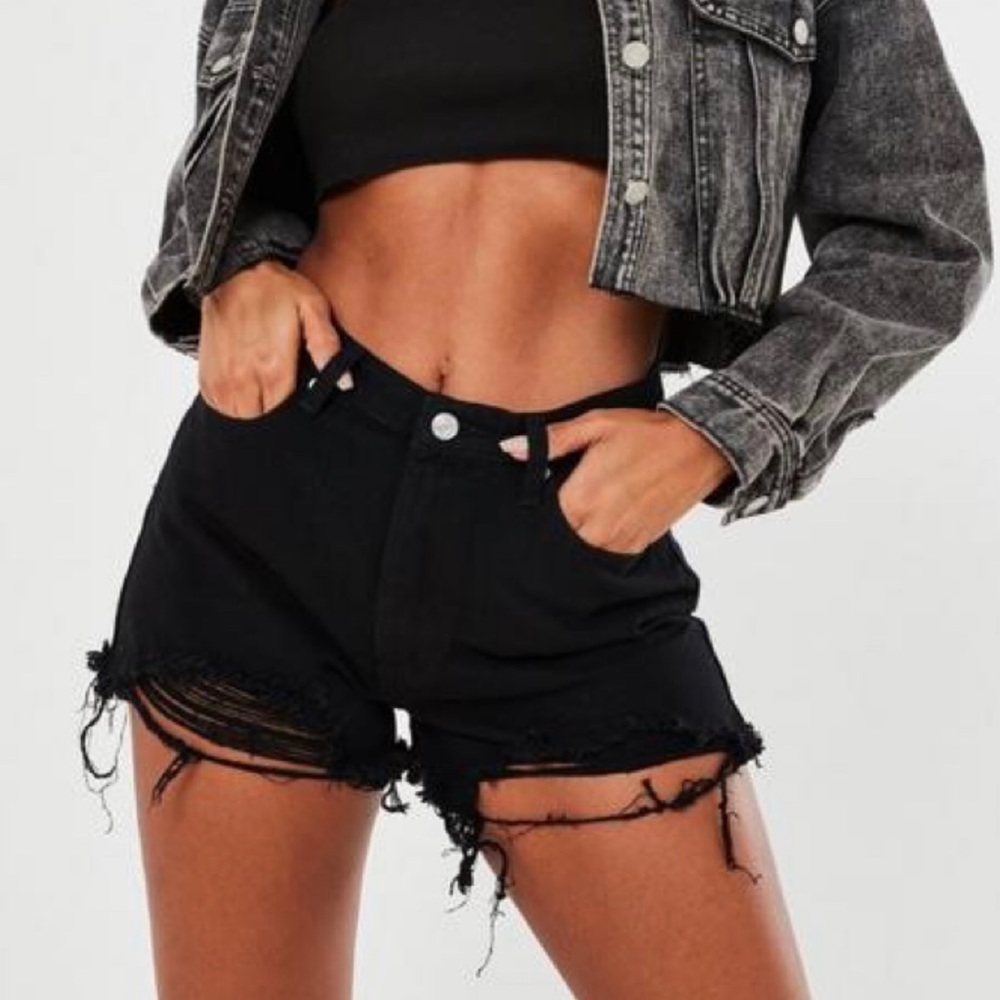 Distress black jean shorts